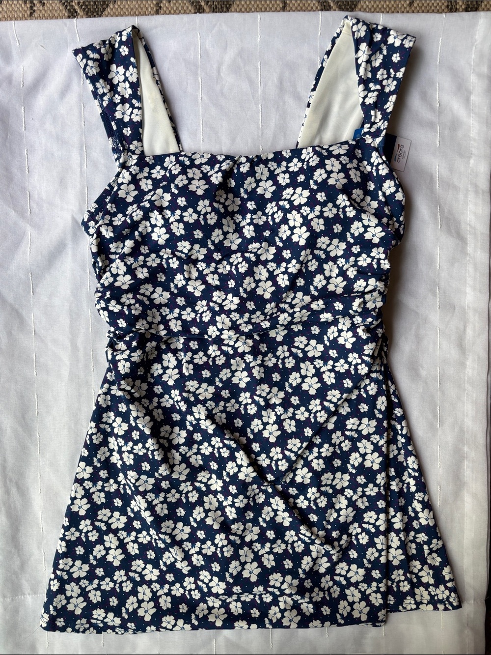 Land’s End Smoothing Square Neck Ruched One Piece Swim Dress